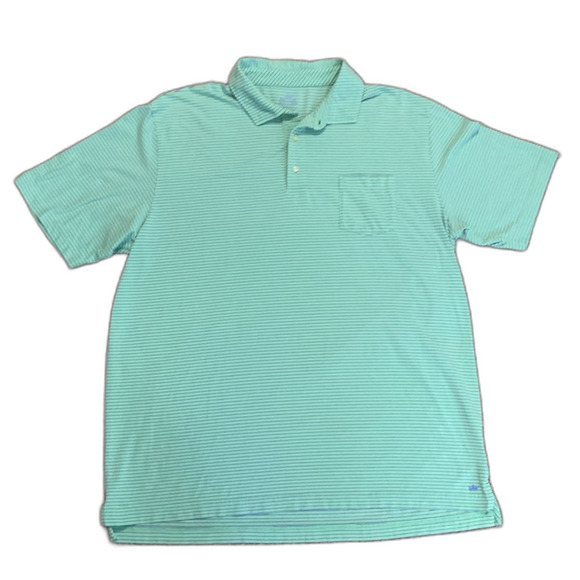 Peter Millar Seaside Wash Light Green Blue Striped Performance Polo Shirt Sz XL - Picture 1 of 13